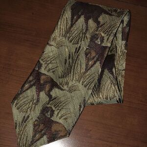 Silk/Cotton Mens Vintage Hunting Golden Retriever Dog Pheasant in Mouth Neck Tie